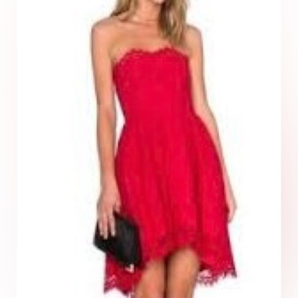 NBD Red Mini Lace Dress Strapless Size 4